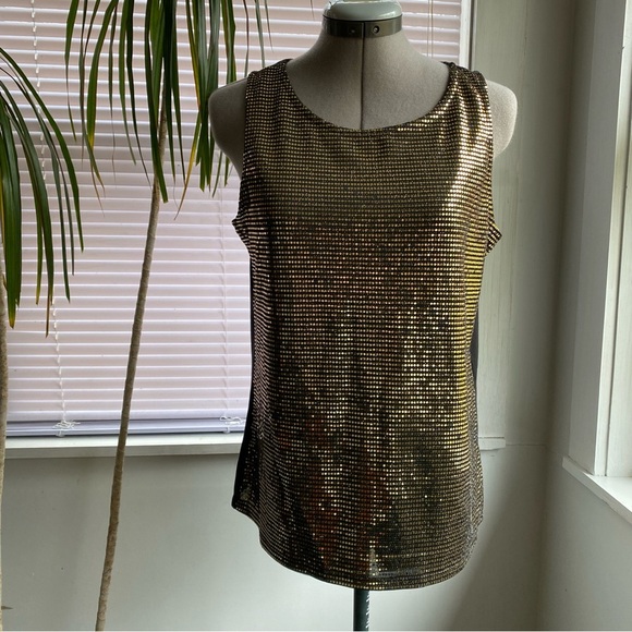 MADISON + HUDSON Gold Metallic Sequin Imitation Sleeveless Top Black Back Size M - Picture 8 of 8